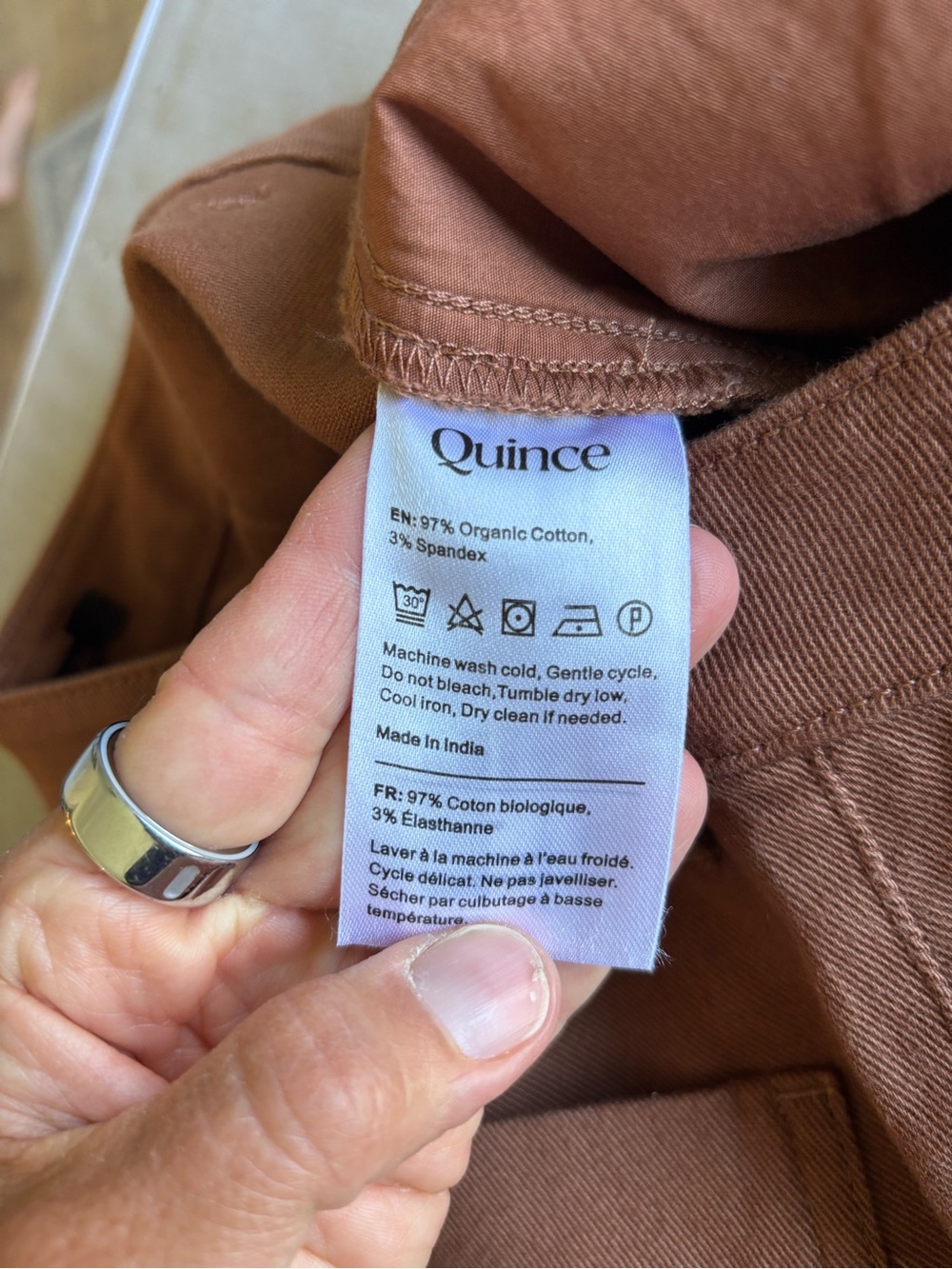 Quince Organic Cotton Twill Cropped Pants Rust Brown Straight Leg Stretch 4 - Picture 7 of 9